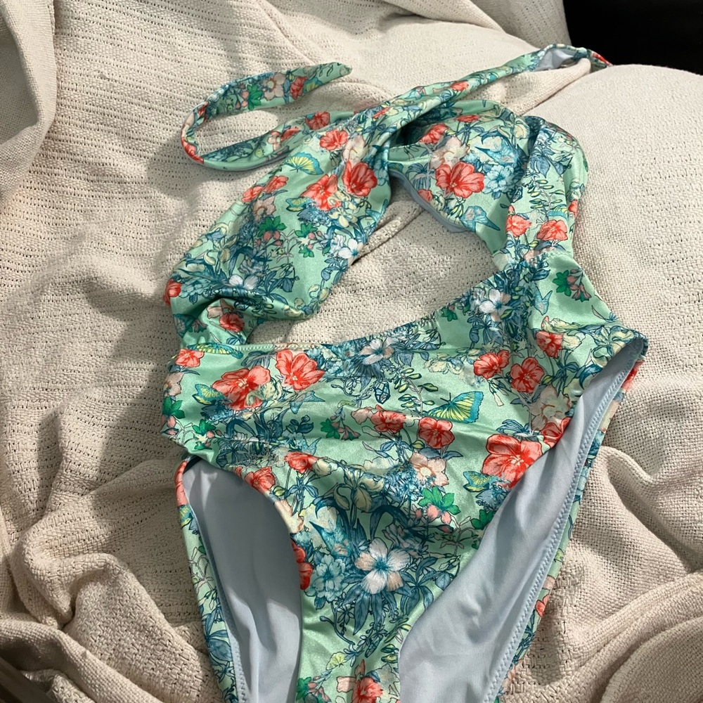 Victoria's Secret Butterfly Floral Wrap Halter One-Piece Swimsuit